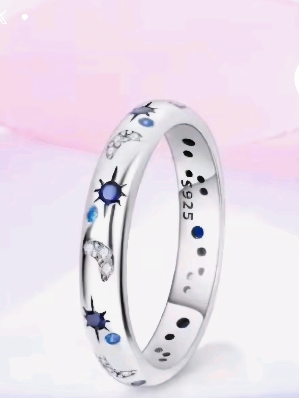 Celestial Sparkling Starry Night 925 Sterling Silver 925 Ring 7"
